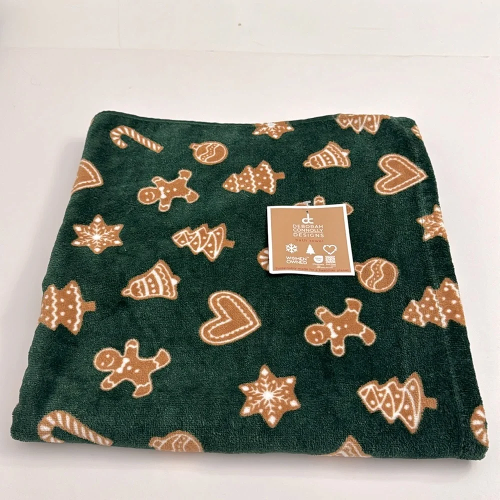 3pc DEBORAH CONNOLLY Holiday Bath Towel Set - Parade Gin - Green/Camel